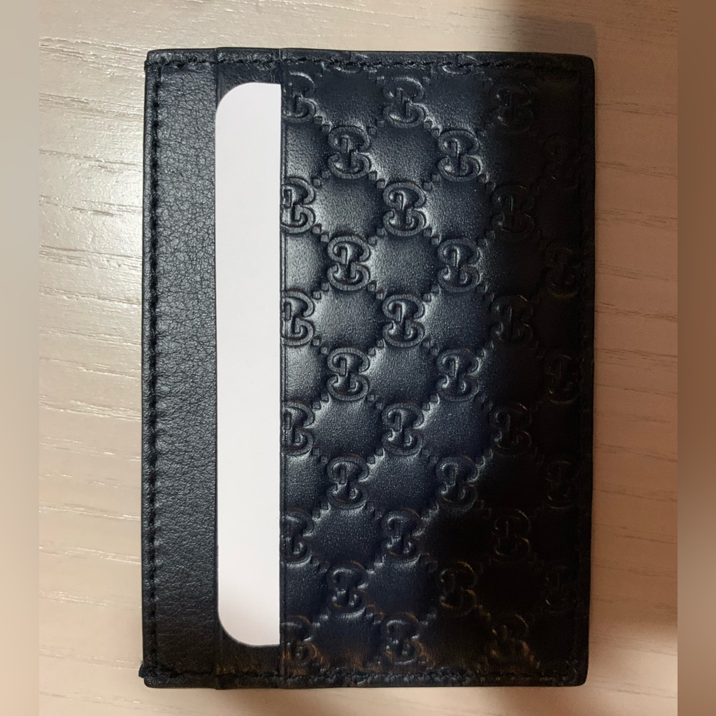 Navy Gucci Signature Card Case Brand New In Box